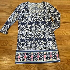 Lilly Pulitzer Ocean Ridge Ikat Elephant 3/4 Sleeve Cotton Mini Dress Size M
